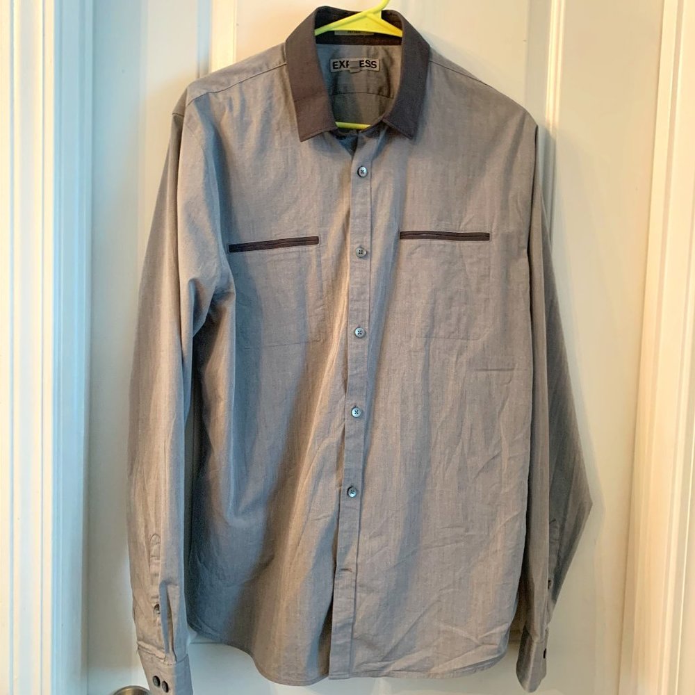 EXPRESS LONG SLEEVE BUTTON DOWN GRAY SHIRT